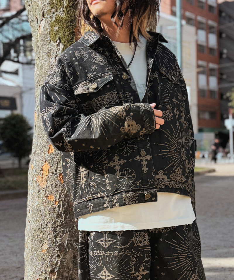 【AUBREY】ダメージアートジャケット yukko Untitled Artworks】Jacquard Denim Jacket Black