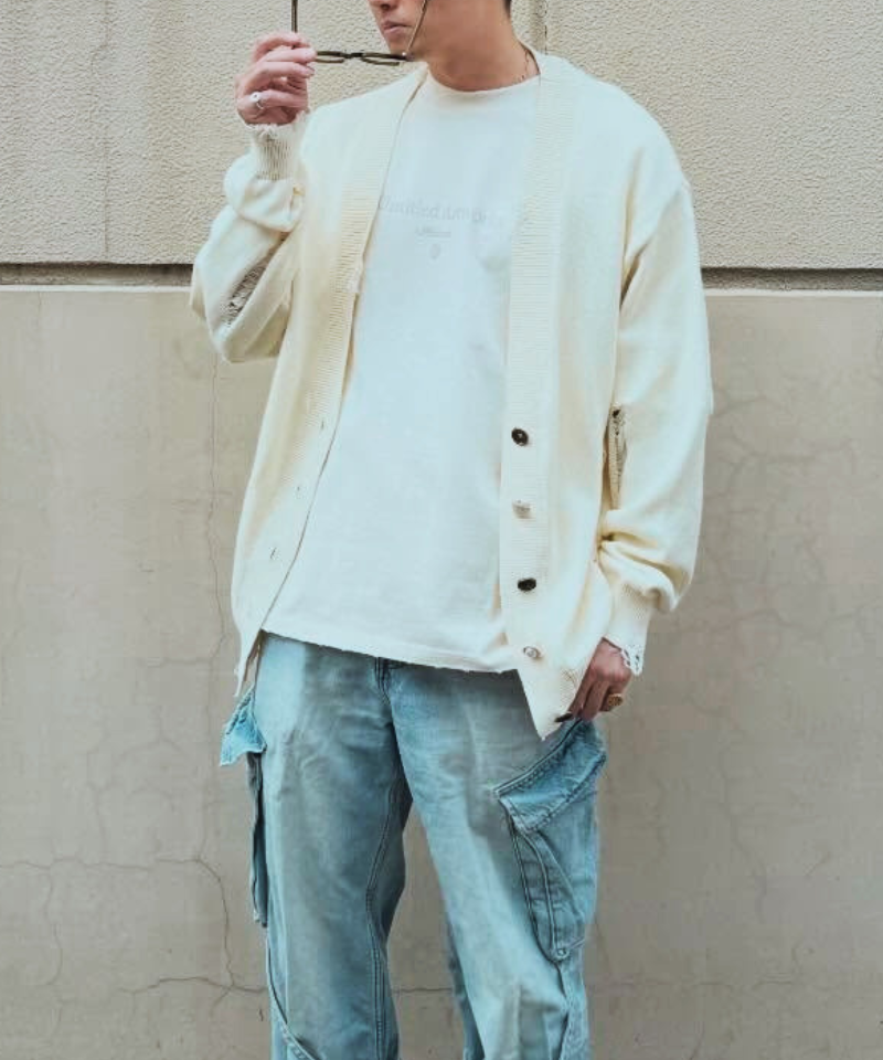 【Untitled Artworks】Cardigan Distressed Cream