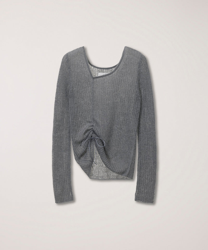 【DUNST】SHIRRING KNIT TOP / MELANGE GREY