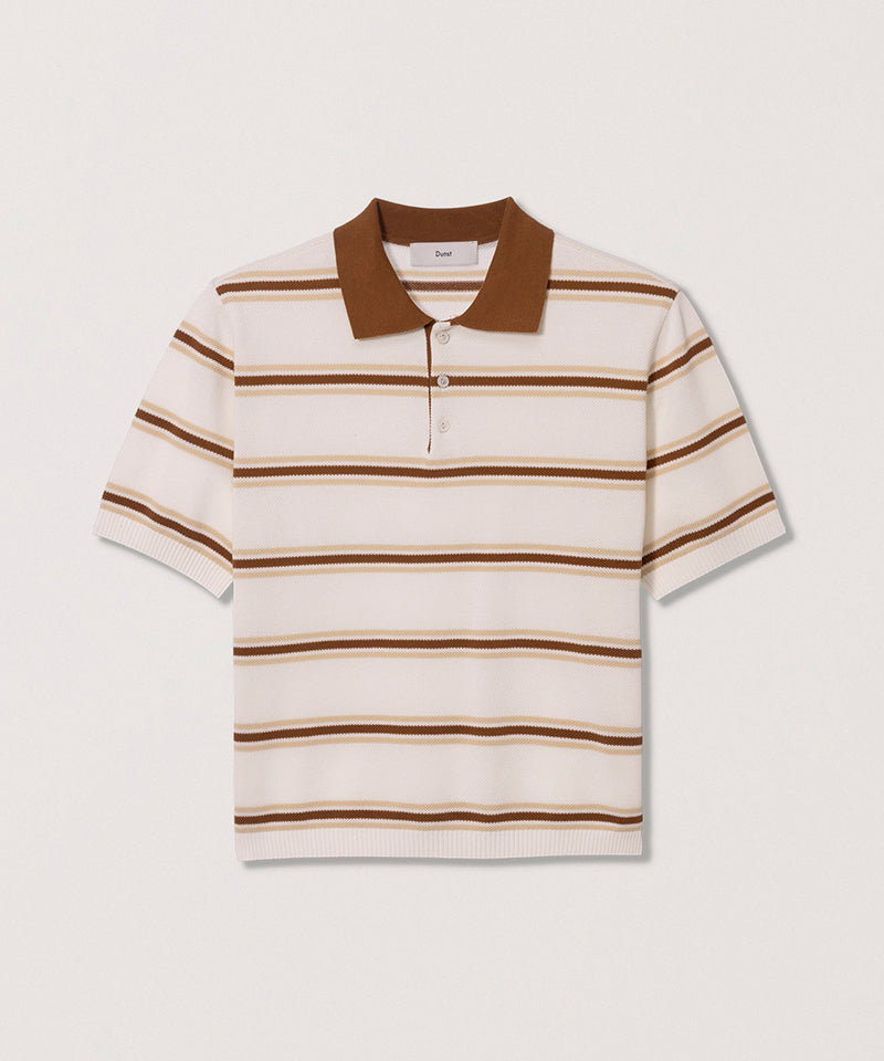 【DUNST】STRIPED POLO KNIT / CREAM BEIGE