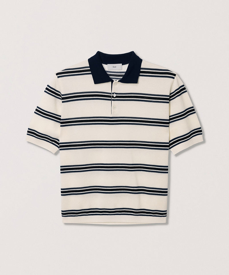 【DUNST】STRIPED POLO KNIT / CREAM NAVY