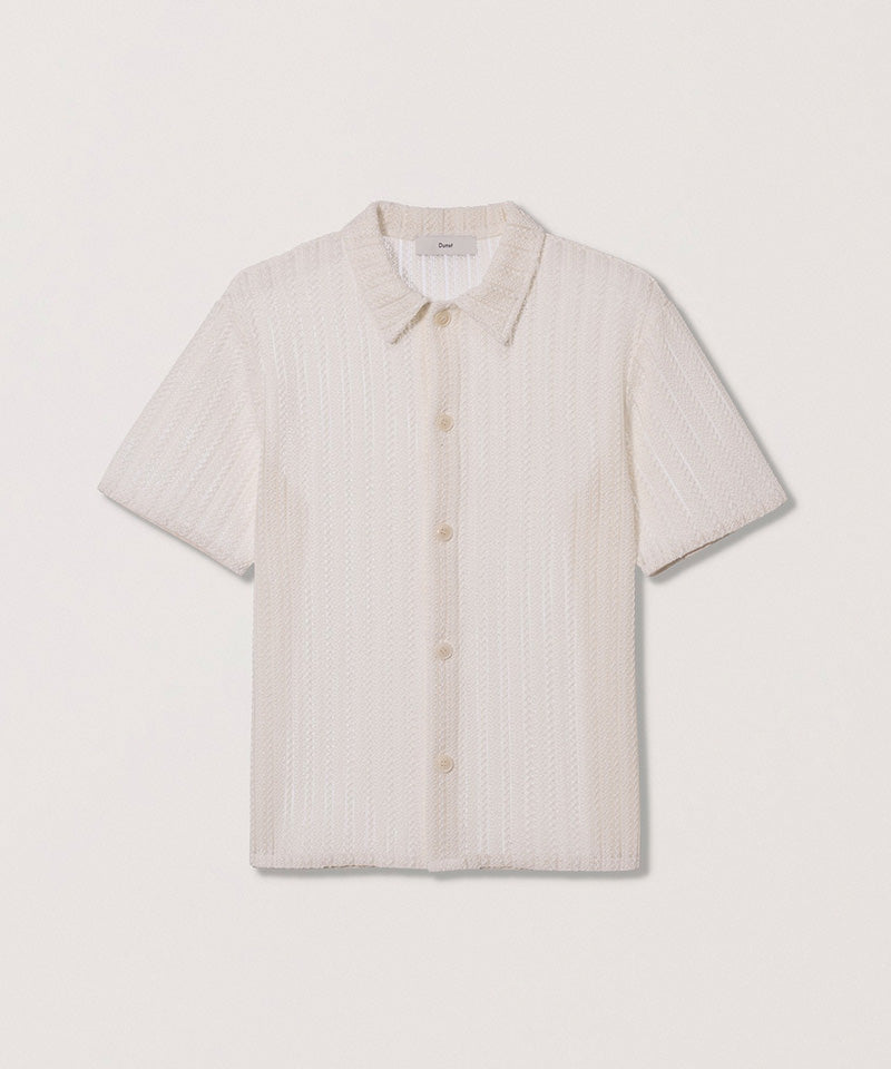 【DUNST】CROCHET SHIRT / IVORY STRIPE