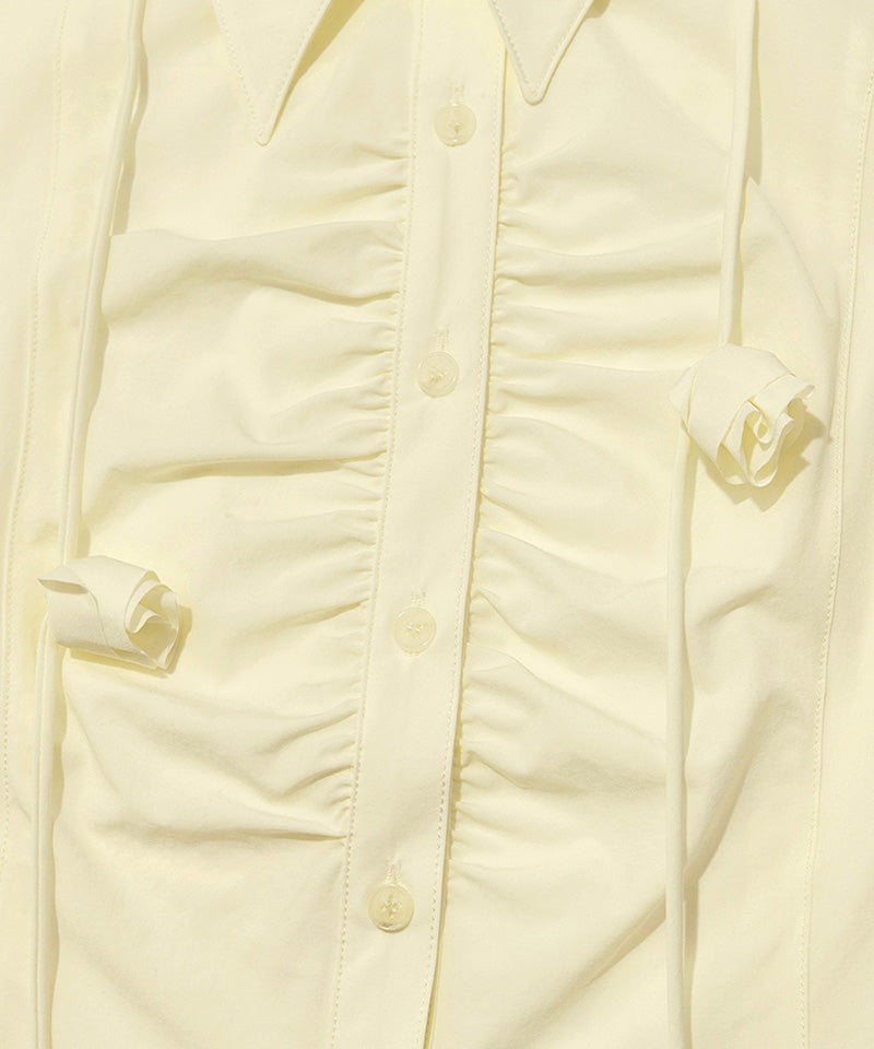 【KIJUN】Corsage Shirring Shir / Butter