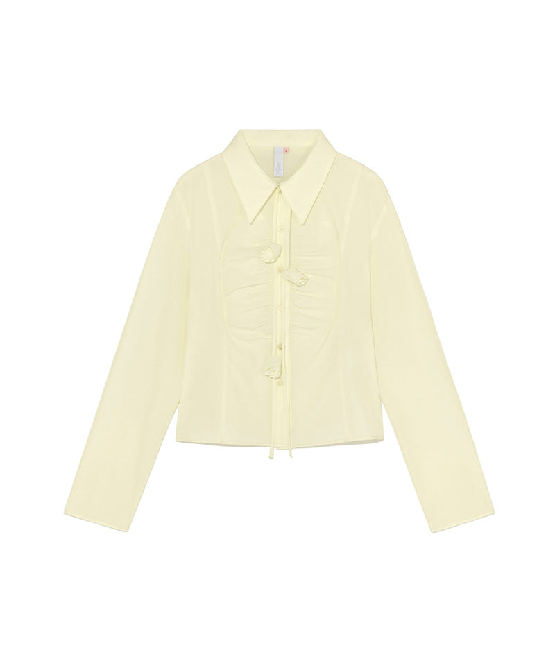 【KIJUN】Corsage Shirring Shir / Butter