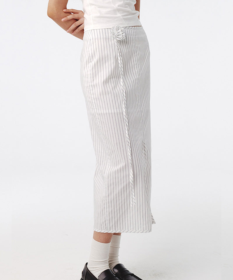 【KIJUN】Stripe Corsage Long Skirt / Off-White Stripe