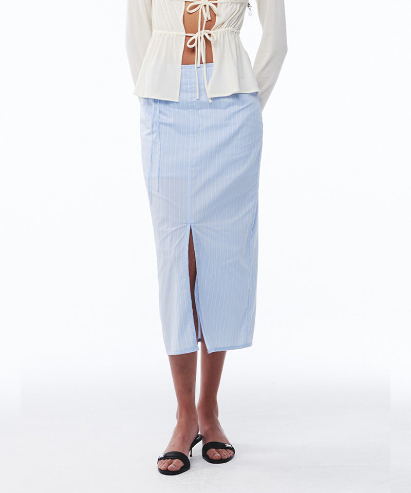 【KIJUN】Stripe Corsage Long Skirt / Blue Stripe