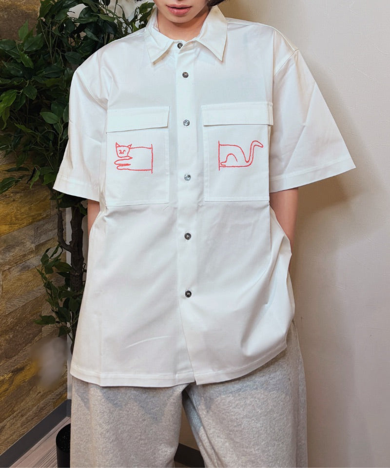 【LONGO】Man's Jacquard C-neck Hoodie Man's Short Sleev ed Shirt w/ buttons