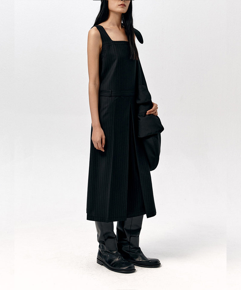 【LOW CLASSIC】INVERTED PLEAT DRESS / Black