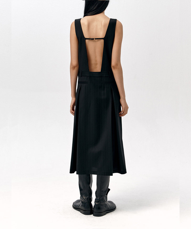 【LOW CLASSIC】INVERTED PLEAT DRESS / Black