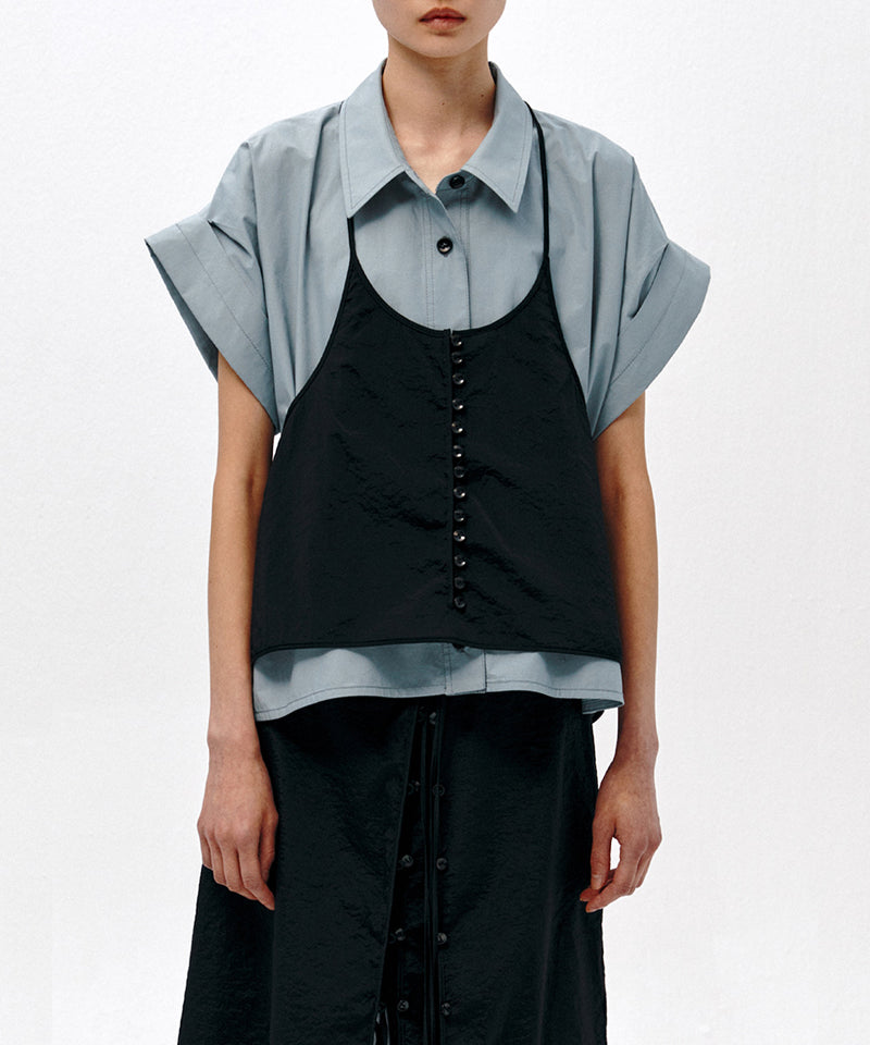 【LOW CLASSIC】TURN-UP HALF SHIRT / Blue