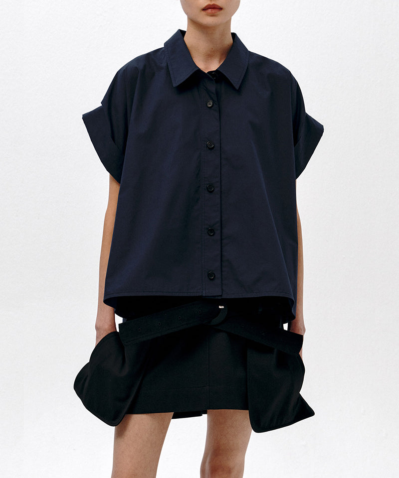 【LOW CLASSIC】TURN-UP HALF SHIRT / Navy
