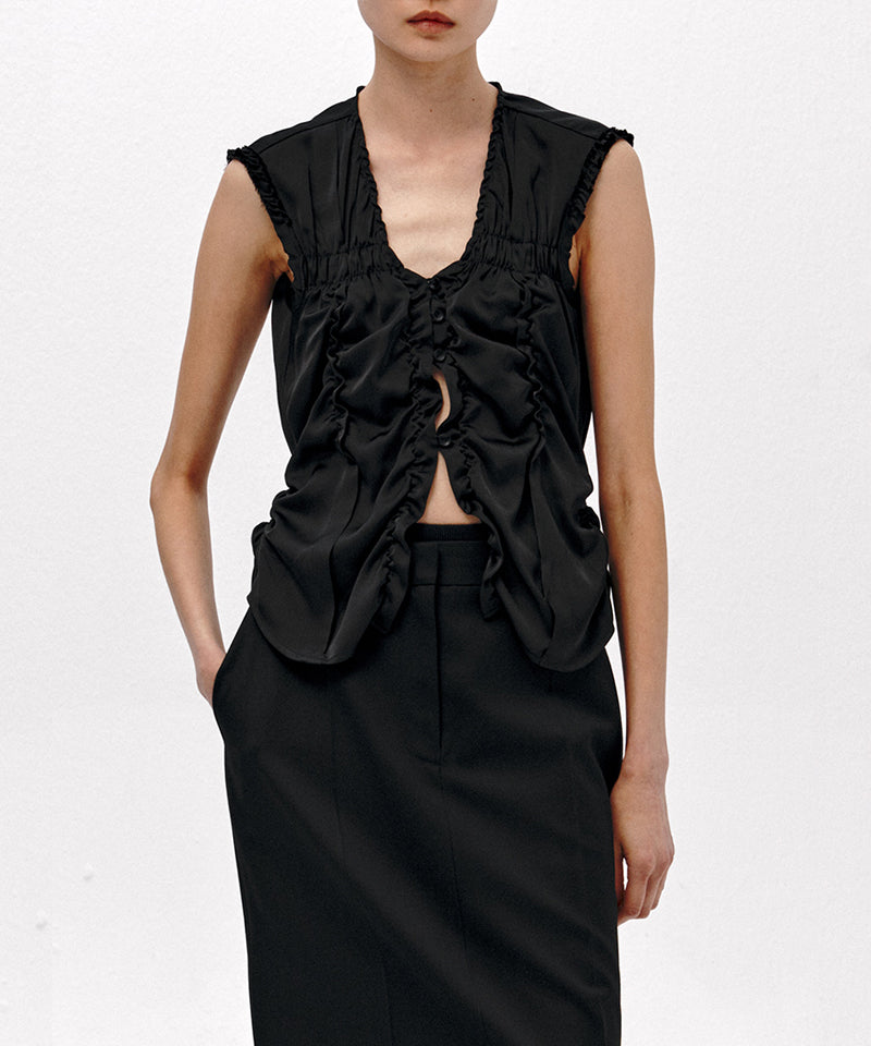 【LOW CLASSIC】WRINKLE SLEEVELESS SHIRT / Black