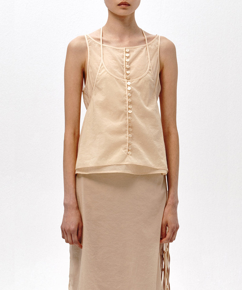 【LOW CLASSIC】SEE-THROUGH BUTTON LOOP TOP / Beige