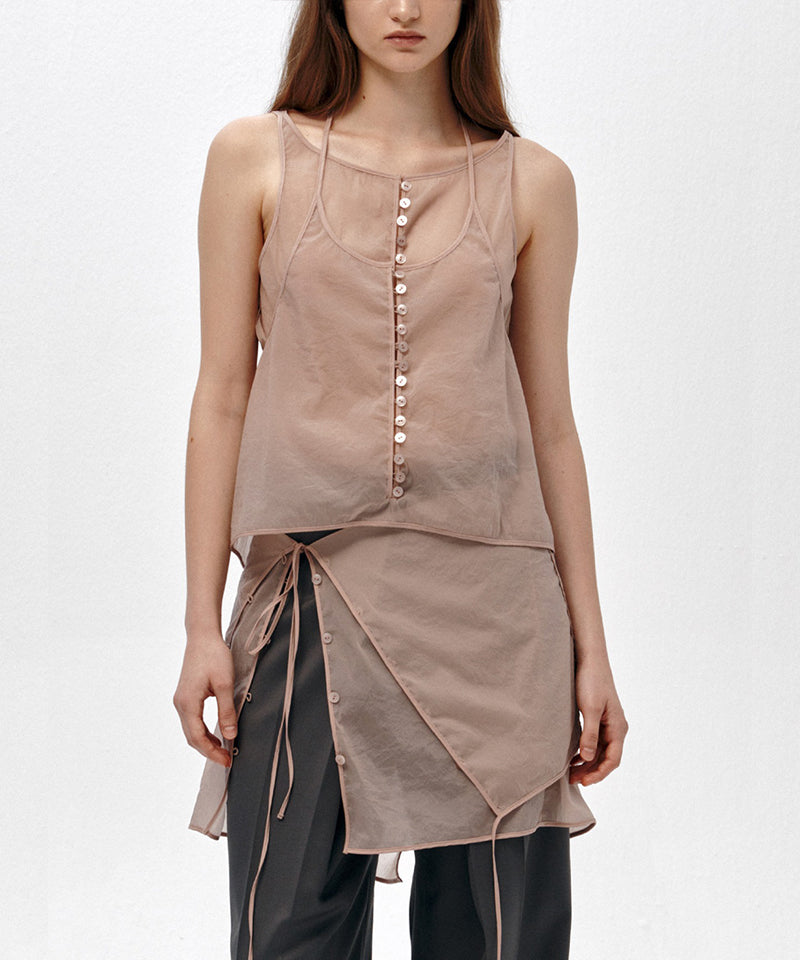 【LOW CLASSIC】SEE-THROUGH BUTTON LOOP TOP / Pink