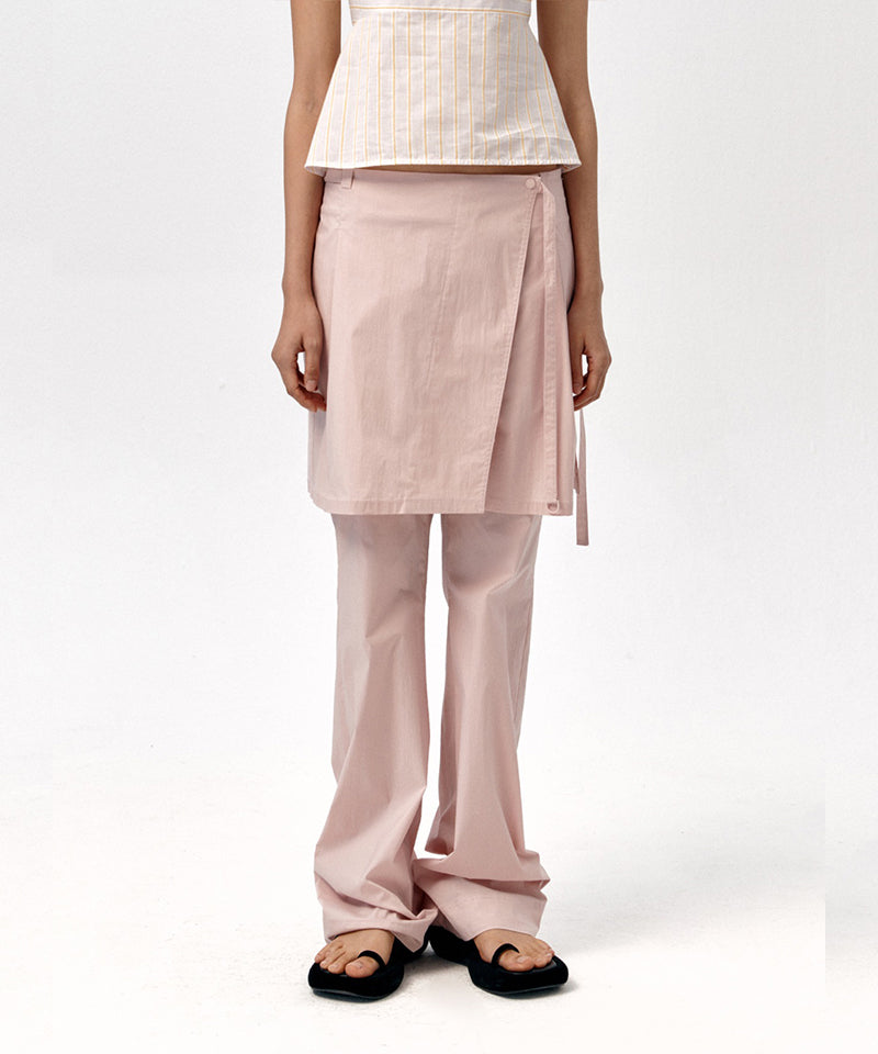 【LOW CLASSIC】NEW LAYERED WRAP SKIRT PANTS / Light Pink