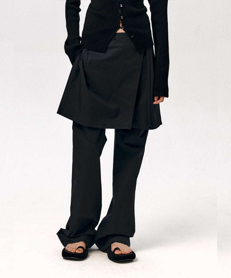 【LOW CLASSIC】NEW LAYERED WRAP SKIRT PANTS / Navy