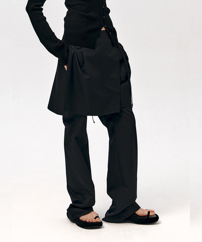 【LOW CLASSIC】NEW LAYERED WRAP SKIRT PANTS / Navy