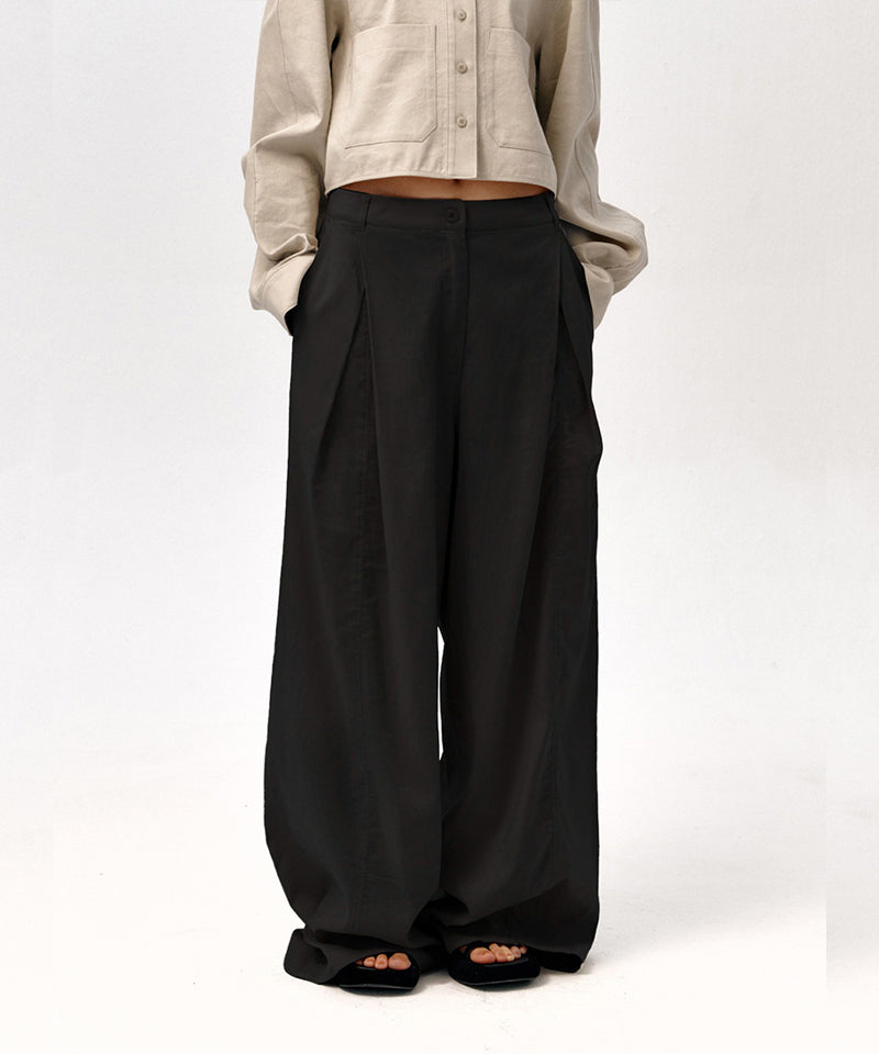 【LOW CLASSIC】LINEN TUCK WIDE PANTS / Black