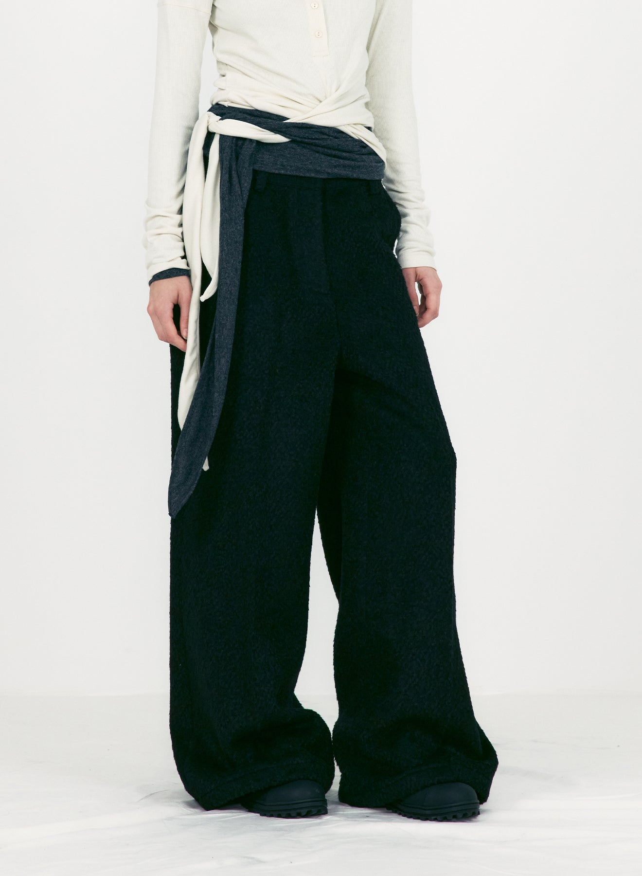 HAIRY BOUCLE WOOL PANTS