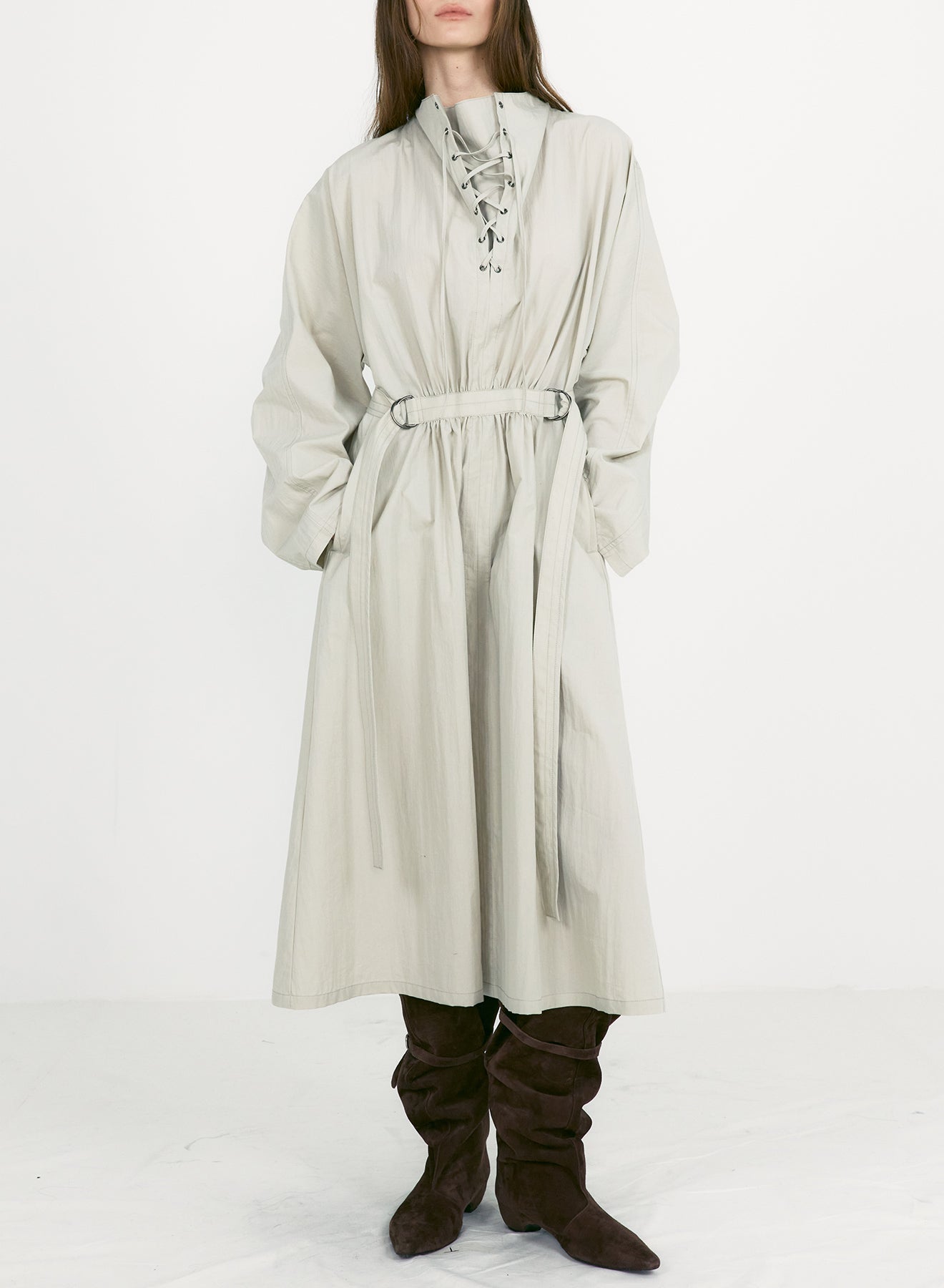 LACE-UP BELTED DRESS