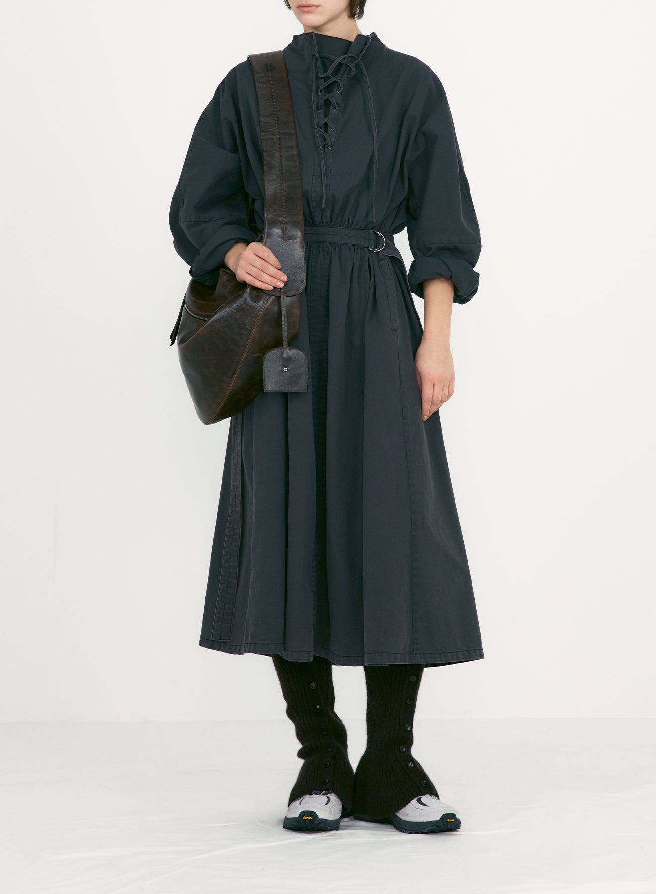 WASHED LACE-UP BELTED DRESS