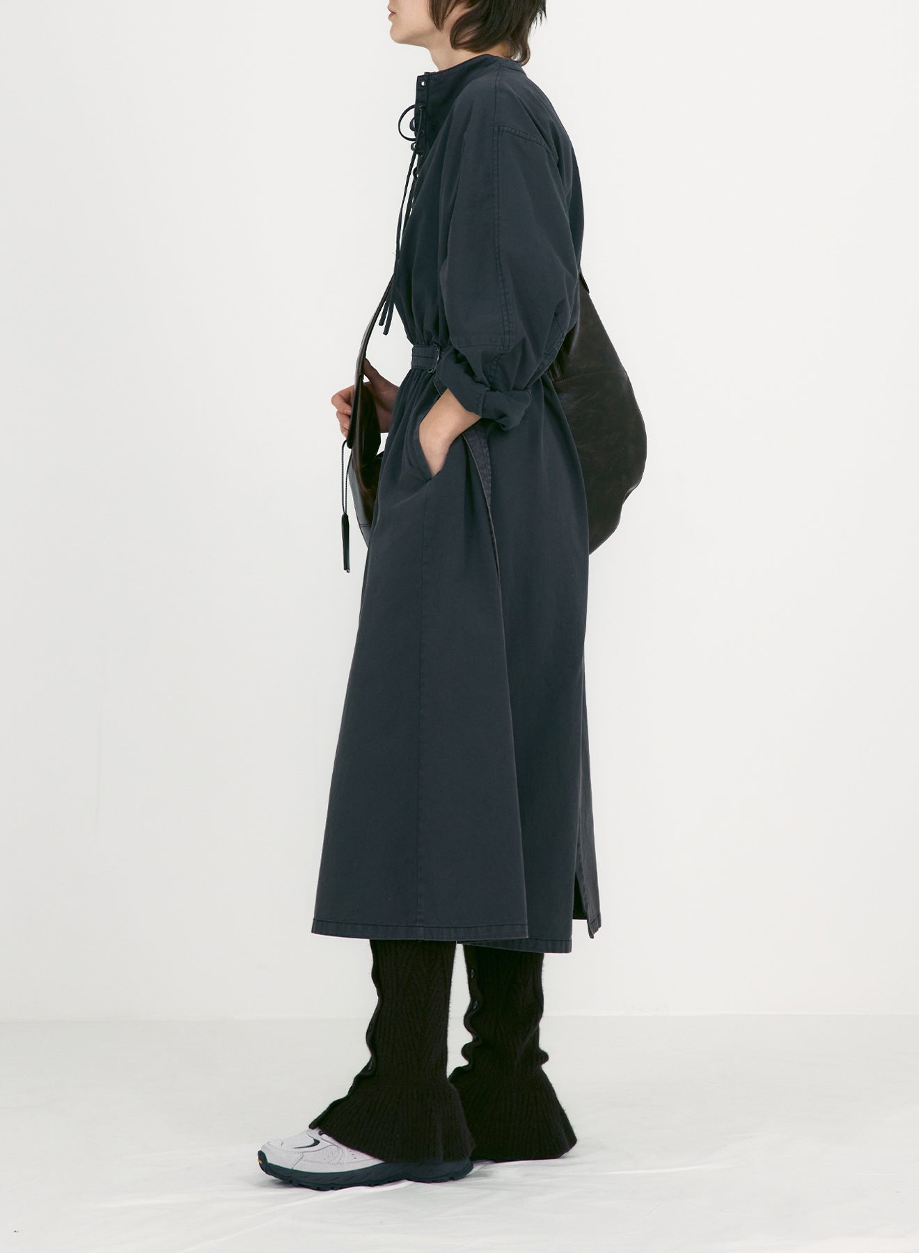 WASHED LACE-UP BELTED DRESS