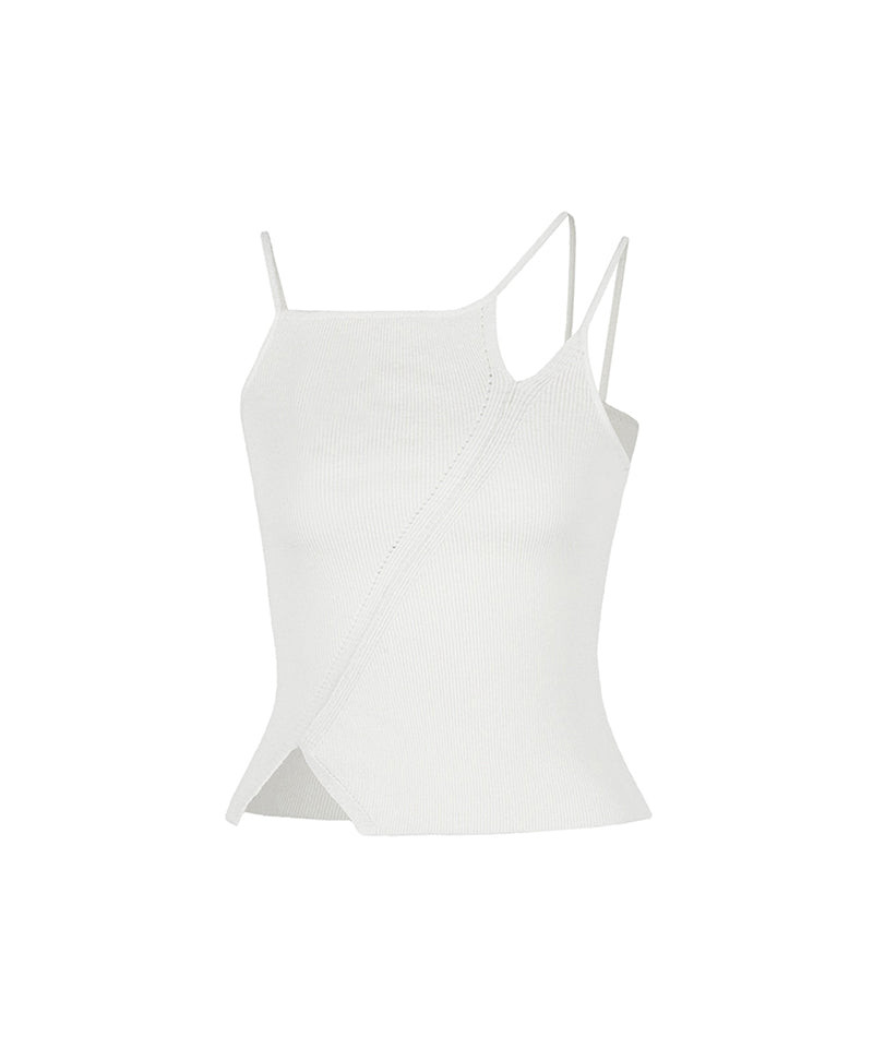 【LVIR】DIAGONAL LINE RIBBED ASYMMETRY STRING KNIT SLEEVELESS / IVORY