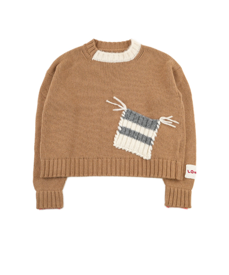 【LONGO】Crew neck Sweater with Pocket (Women’s) / Brown