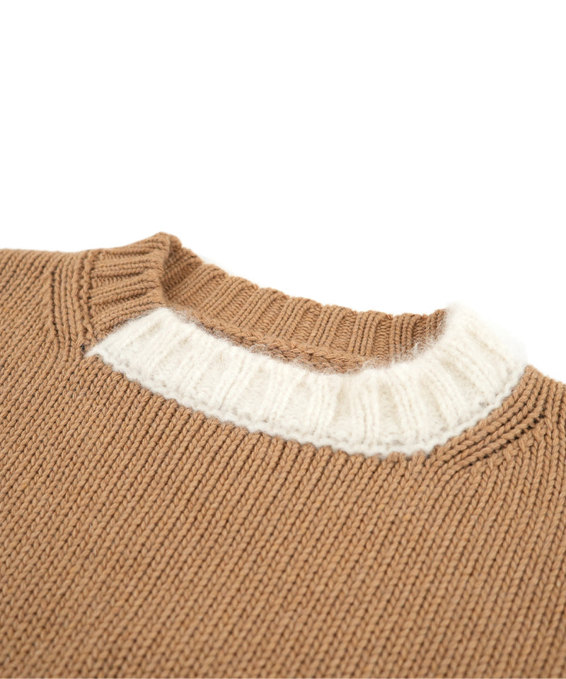 【LONGO】Crew neck Sweater with Pocket (Women’s) / Brown