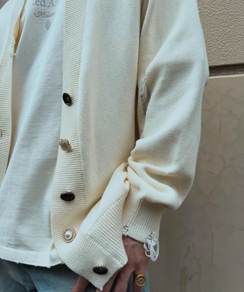【Untitled Artworks】Cardigan Distressed Cream