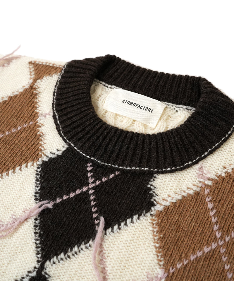 【ATOMOFACTORY】Argyle Crew neck Knit / Panna