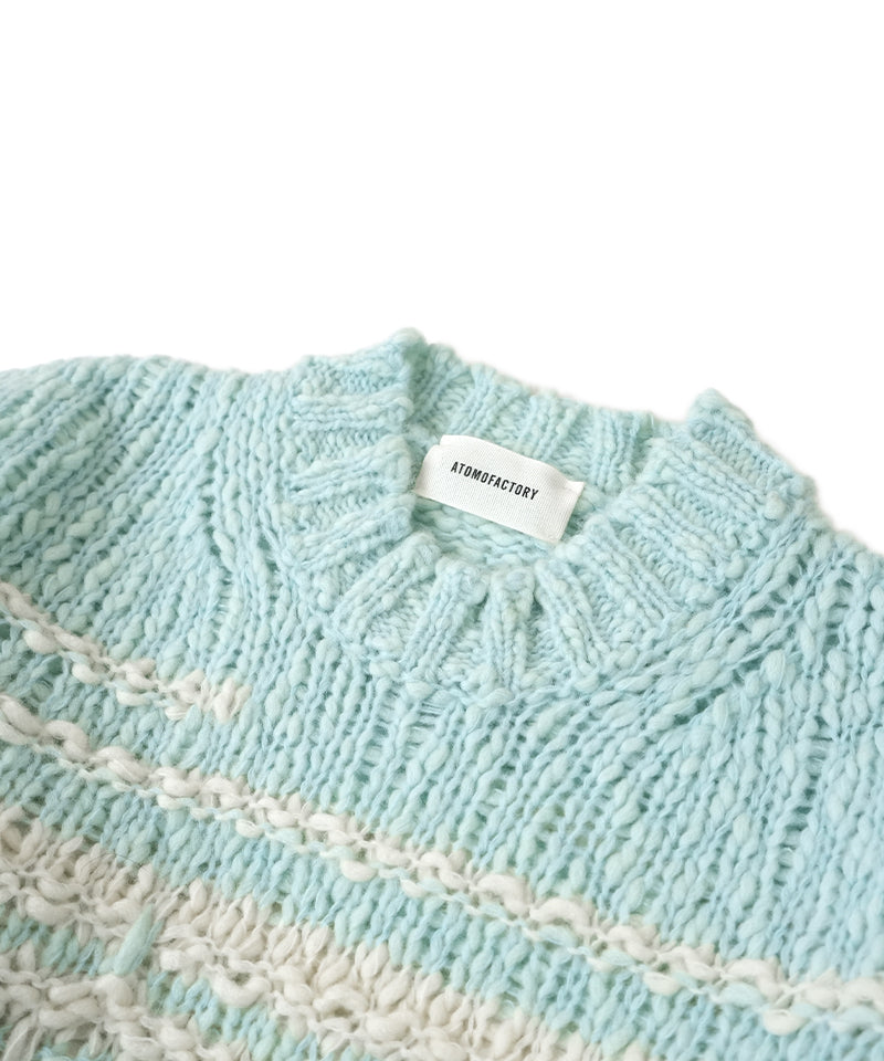 【ATOMOFACTORY】Border Crewneck Knit / Mint-White