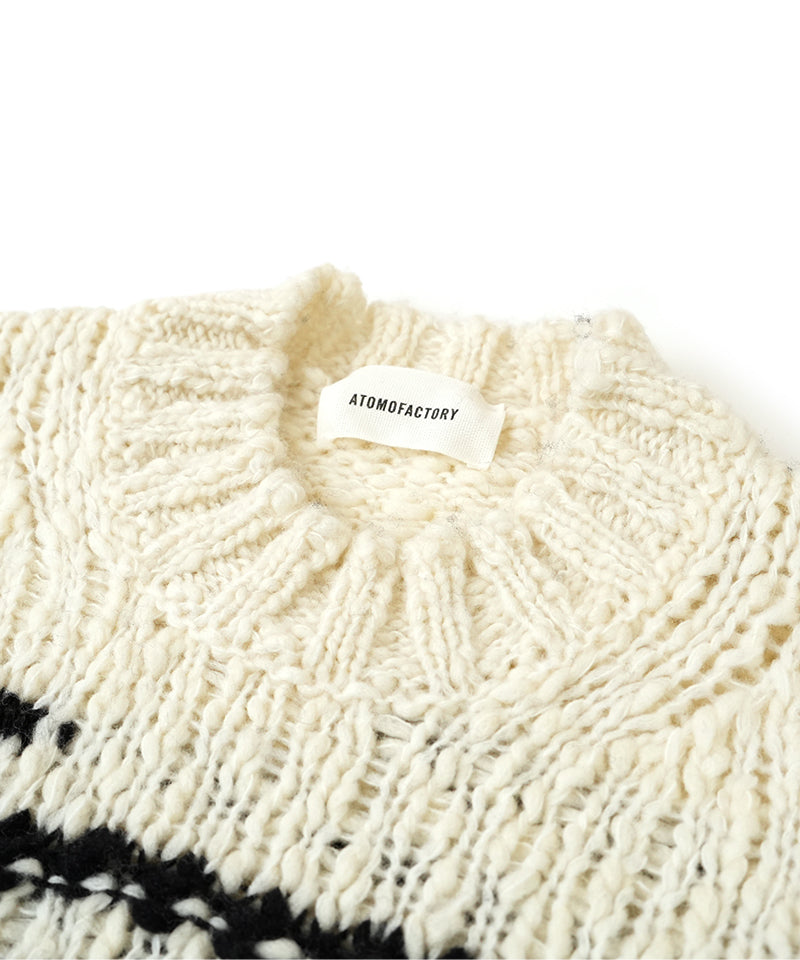 【ATOMOFACTORY】Border Crewneck Knit / Black-White