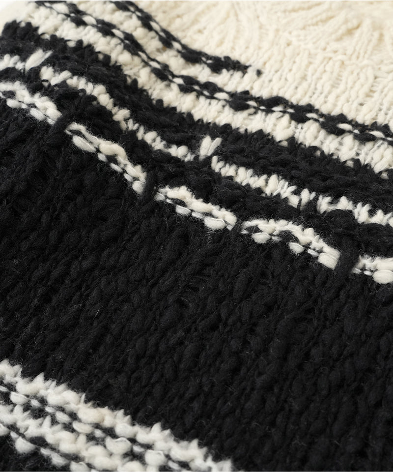 【ATOMOFACTORY】Border Crewneck Knit / Black-White