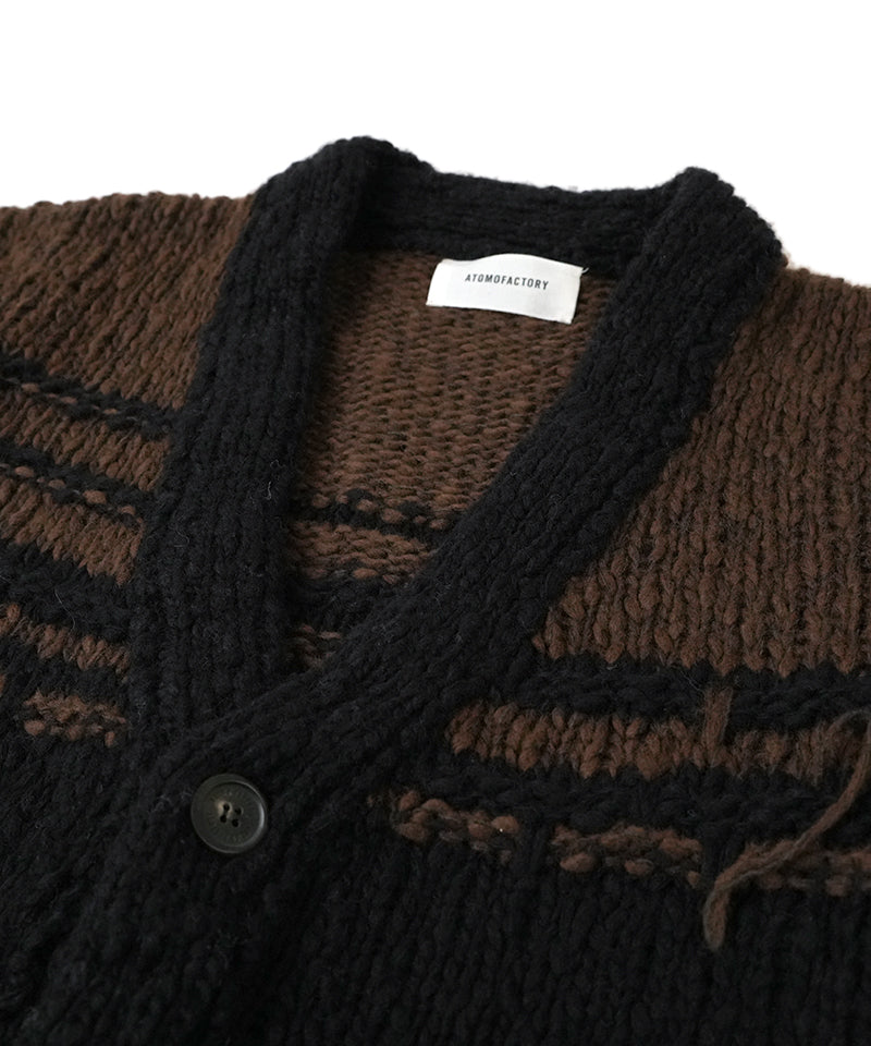 【ATOMOFACTORY】Border V-neck Cardigan  / Brown×Black