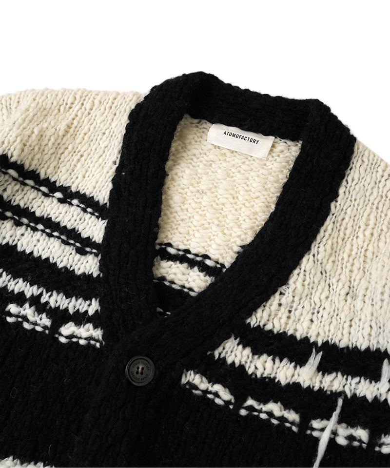 【ATOMOFACTORY】Border V-neck Cardigan / Black×White