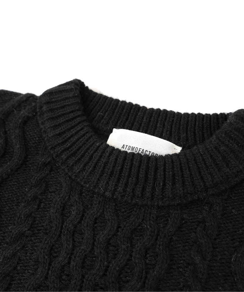 【ATOMOFACTORY】Gradient Cable Knit Sweater / Black×Taupe