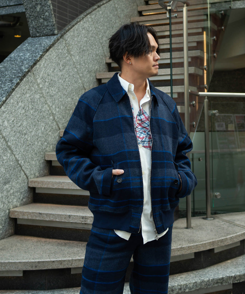 【GAMS NOTE】Gingham Check Zip-Up jacket / Blue