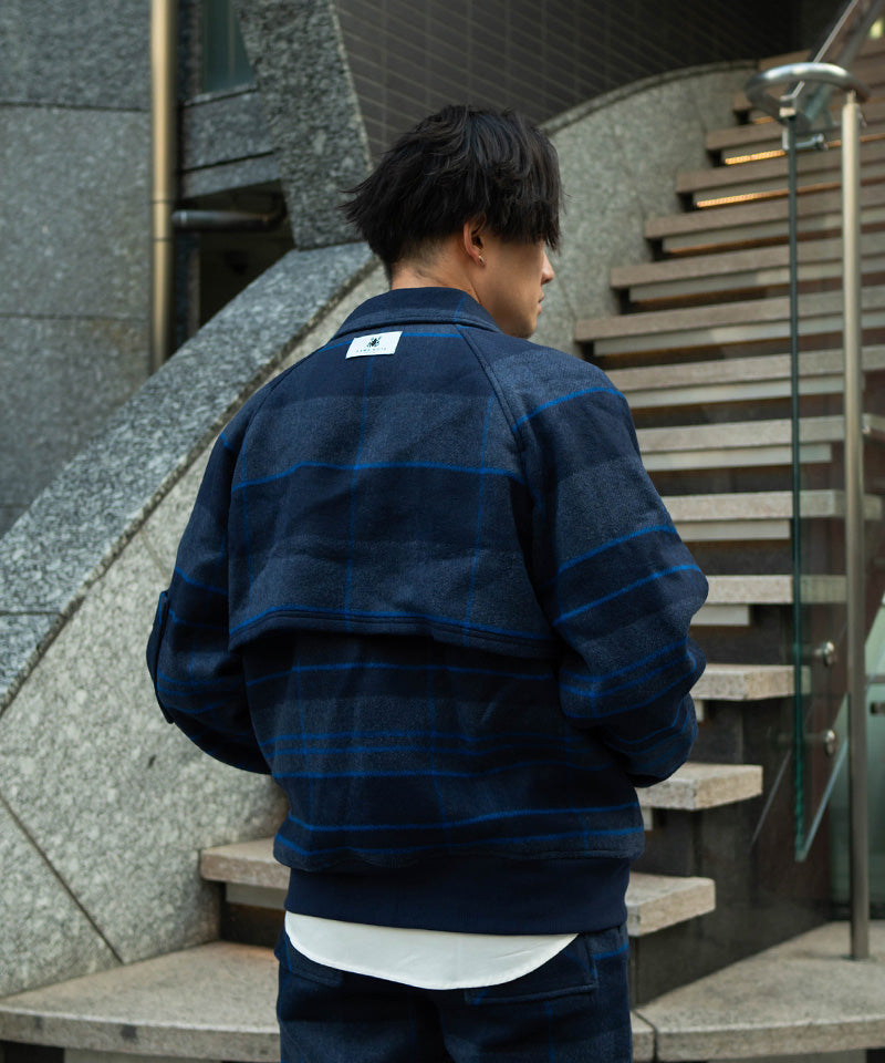 【GAMS NOTE】Gingham Check Zip-Up jacket / Blue