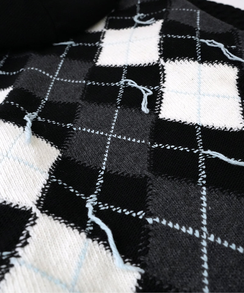 【ATOMOFACTORY】Argyle  knit Hoodie / Black