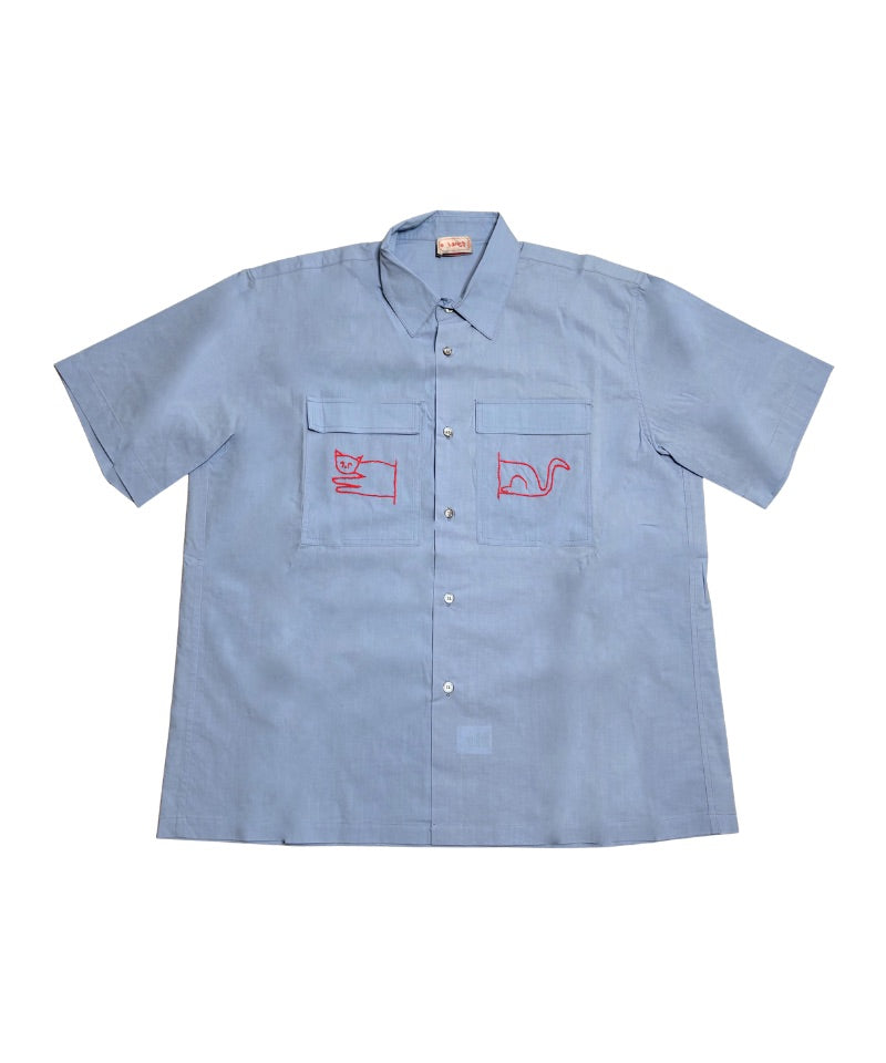 【LONGO】Man's Jacquard C-neck Hoodie Man's Short Sleev ed Shirt w/ buttons