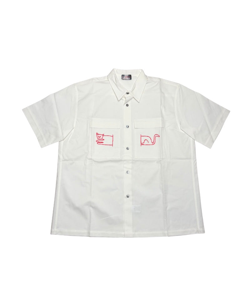 【LONGO】Man's Jacquard C-neck Hoodie Man's Short Sleev ed Shirt w/ buttons