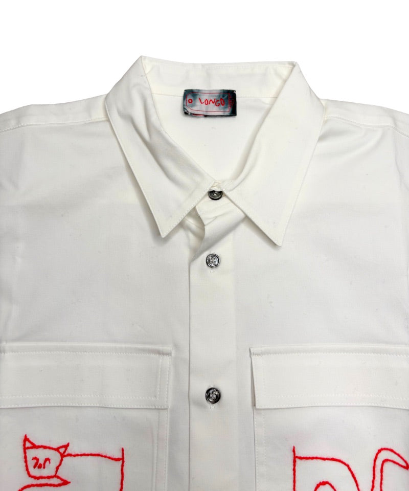 【LONGO】Man's Jacquard C-neck Hoodie Man's Short Sleev ed Shirt w/ buttons