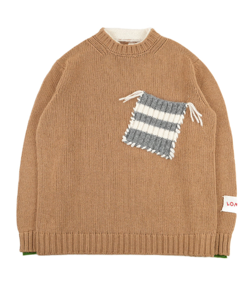 【LONGO】Crew neck Sweater with Pocket / BROWN