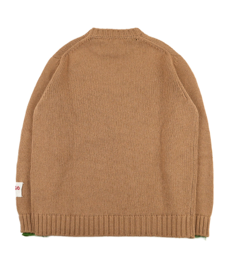 【LONGO】Crew neck Sweater with Pocket / BROWN