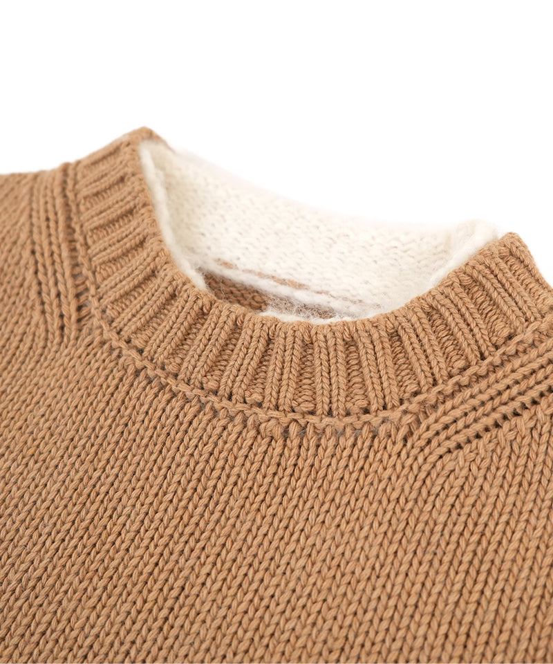 【LONGO】Crew neck Sweater with Pocket / BROWN