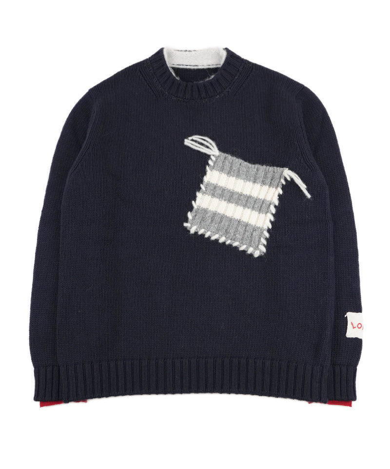 【LONGO】Crew neck Sweater with Pocket / BLACK