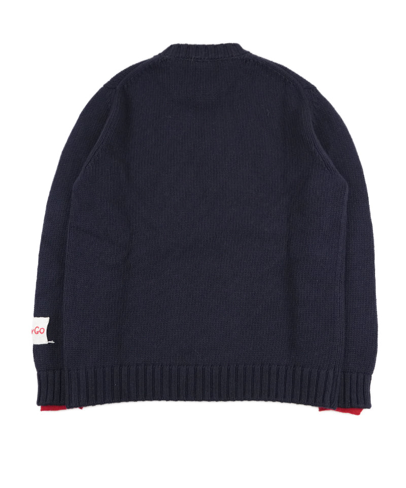 【LONGO】Crew neck Sweater with Pocket / BLACK