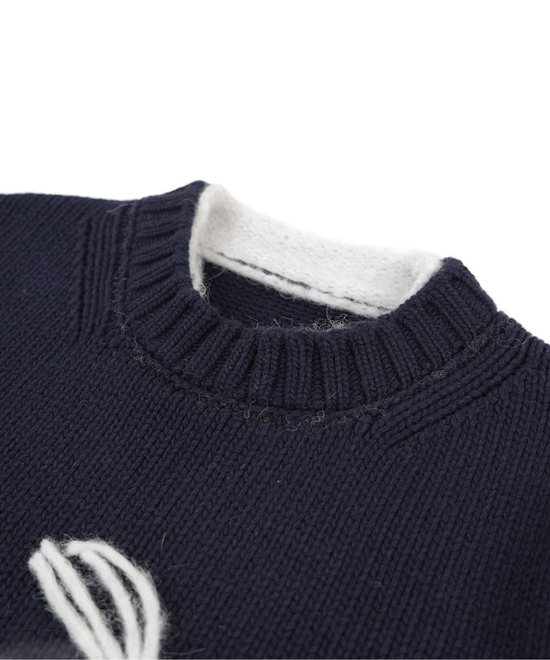 【LONGO】Crew neck Sweater with Pocket / BLACK