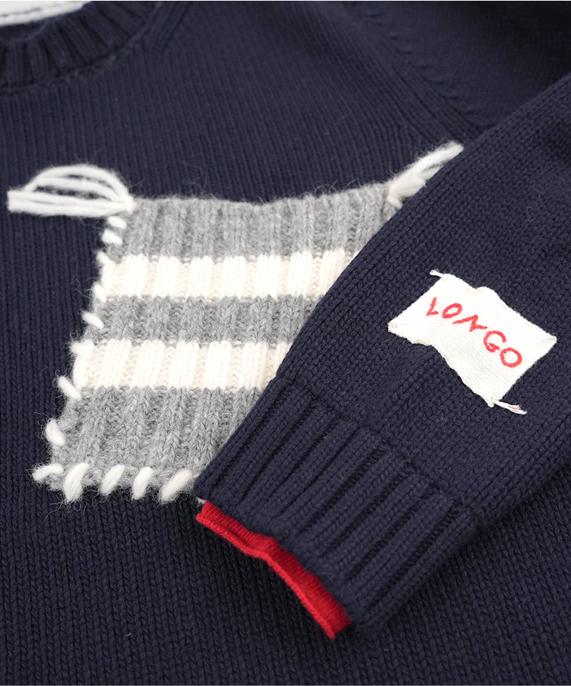 【LONGO】Crew neck Sweater with Pocket / BLACK